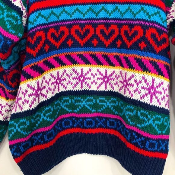 Ashley Colorful Design Stripe Knit Pullover Retro Crew Neck Sweater - Picture 3 of 15